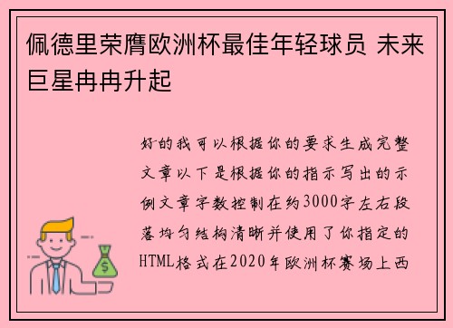 佩德里荣膺欧洲杯最佳年轻球员 未来巨星冉冉升起